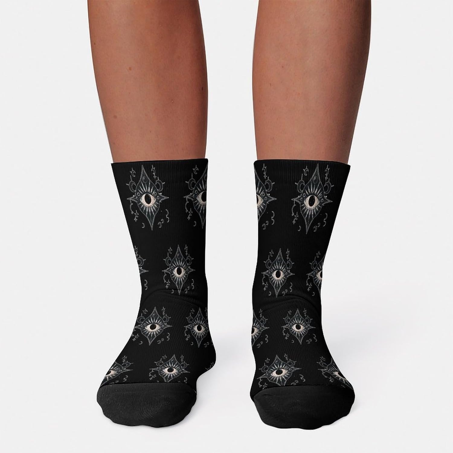 Gothic Blackcraft Wiccan Witch Pagan Eye Knee High Socks Athletic Long Stockings Sport Casual Crew Tube Sock Boot