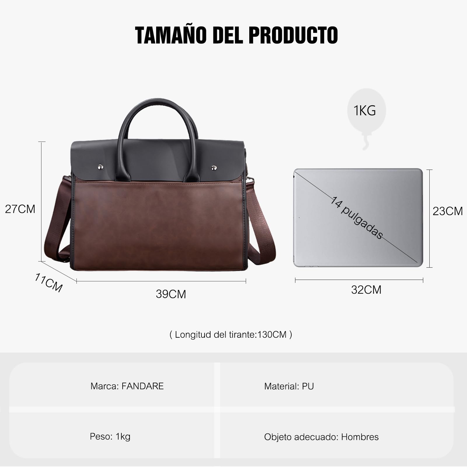 FANDARE Maletín Hombre Cuero PU Cartera Maletín Ejecutivo Bolso Portátil