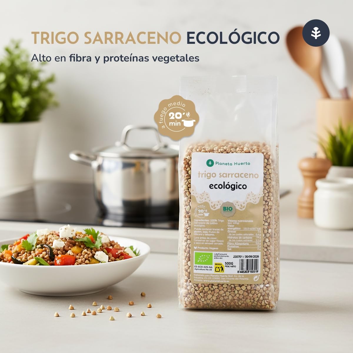PLANETA HUERTO | Trigo Sarraceno Ecológico 2,5kg, Pseudocereal Sin Gluten Rico en Proteína Completa, Fibra, Antioxidantes y Minerales - Trigo Sarraceno Ideal para Ensaladas, Yogures