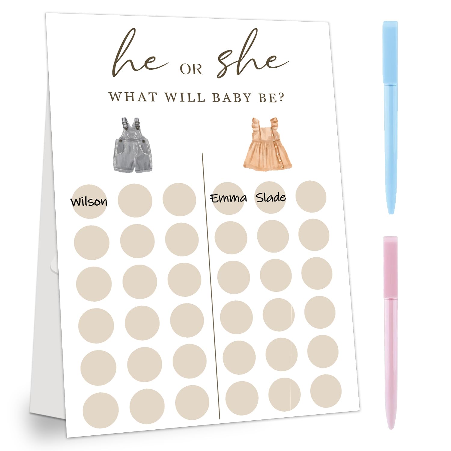 Gender Reveal Party Games, Clothing Baby Gender Reveal Voting Board Sign, 48 Boy Girl Voting with Two Pens, He or She, Baby Gender Reveal Party Decorations Games for Boy or Girl Shower