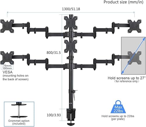 Miniatura 4 de Suptek Monitor LCD LED hexagonal de pie, soporte de escritorio extra alto de 31.5 pulgadas, soporte totalmente ajustable para 6seis pantallas de