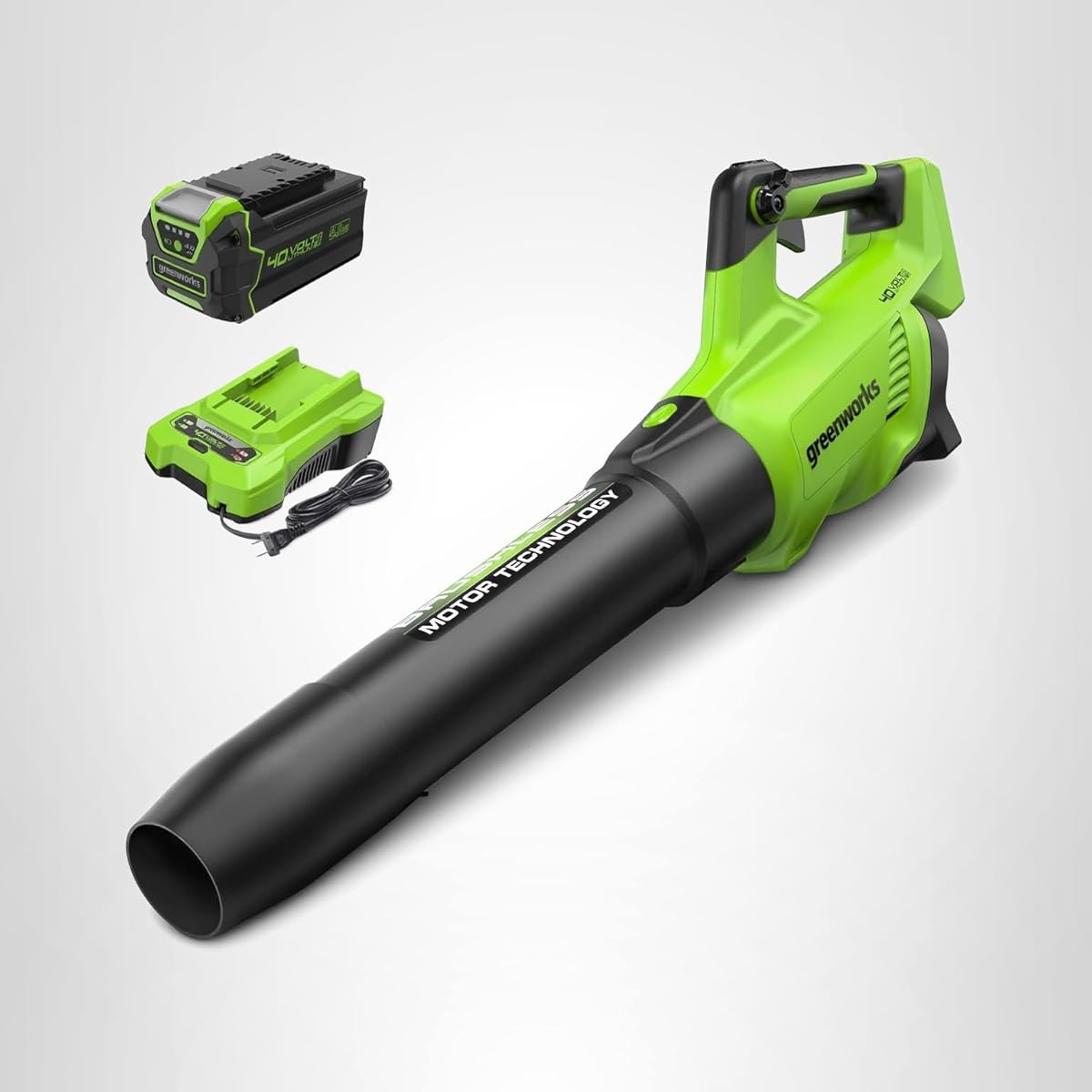 Greenworks 40V (130 MPH / 550 CFM / 75+ Compatible Tools) Cordless Brushless Axial Leaf Blower, 4.0Ah Battery and Charger Included