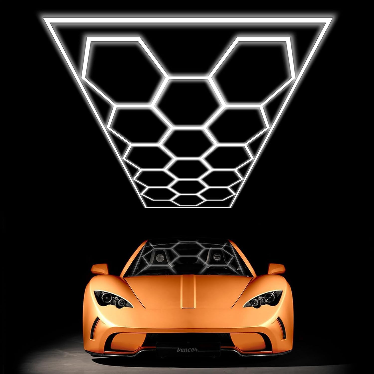 Hexagon LED Garage Ceiling Lights, 6500K, 15 Hex Grids With Outer Frame Industrial Shop Lights for Warehouse/Car Wash/Detailing (15.7fts x 7.98fts)