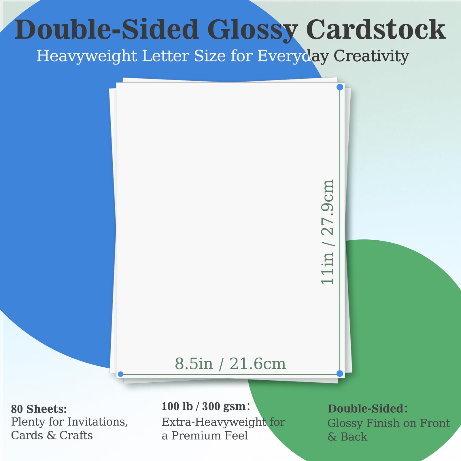 Cartoncino lucido double face, 21 x 28 cm, copertina da 45 kg, 80