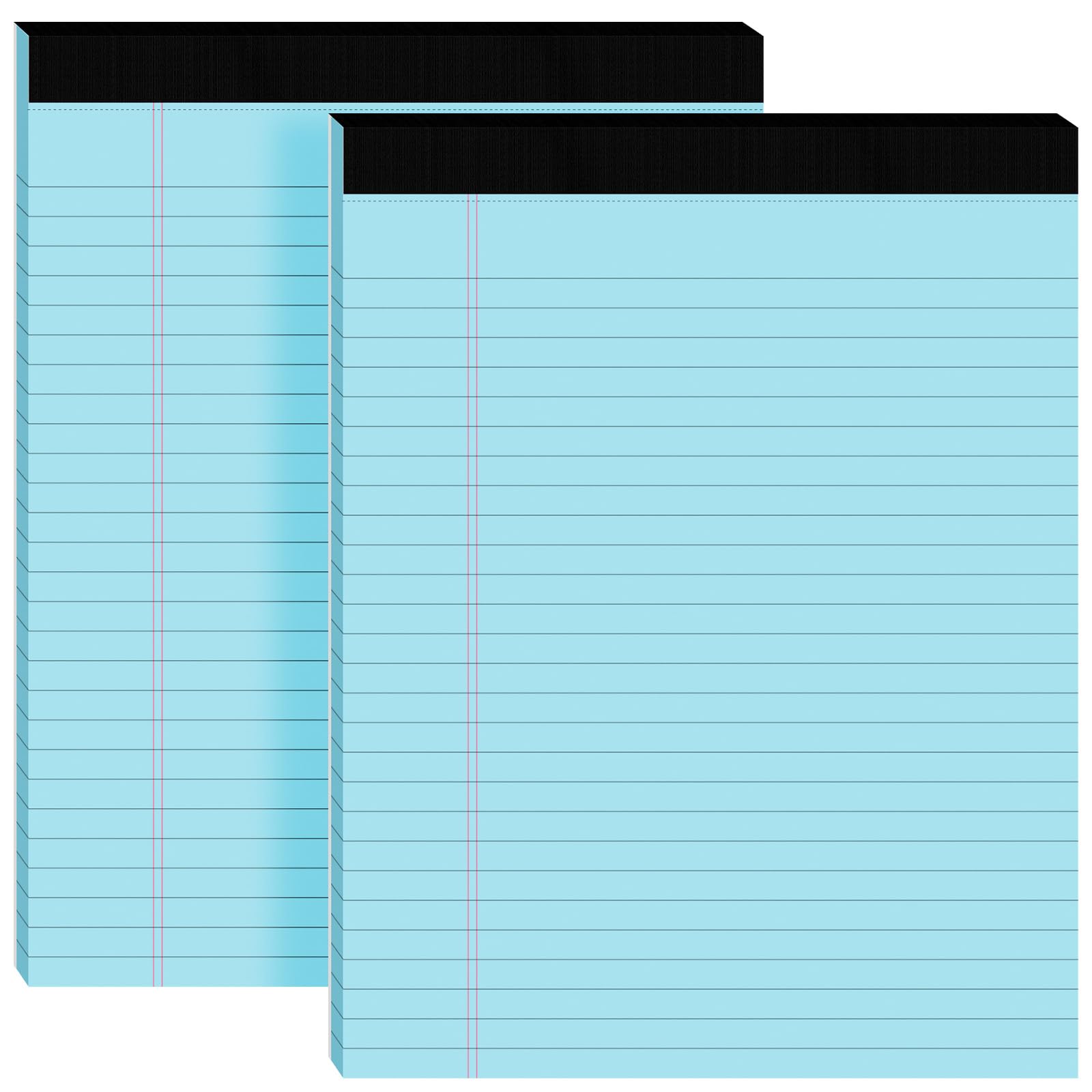 Lot de 2 bloc-notes 21,5 x 28,5 cm, 30 feuilles/paquet, bloc-notes bleus avec impression transparente, feuilles perforées larges lignées avec dos robuste, pour bureau, entreprise et école
