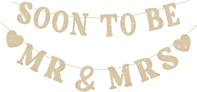 Soon To Be Mr & Mrs Sign Banner For Bridal Shower Decorations, Pre-strung Gold Glitter Wedding Shower Decorations For Home Party, Engagement Banner For Bachelorette Couples Shower