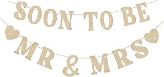 Soon To Be Mr & Mrs Sign Banner For Bridal Shower Decorations, Pre-strung Gold Glitter Wedding Shower Decorations For Home Party, Engagement Banner For Bachelorette Couples Shower