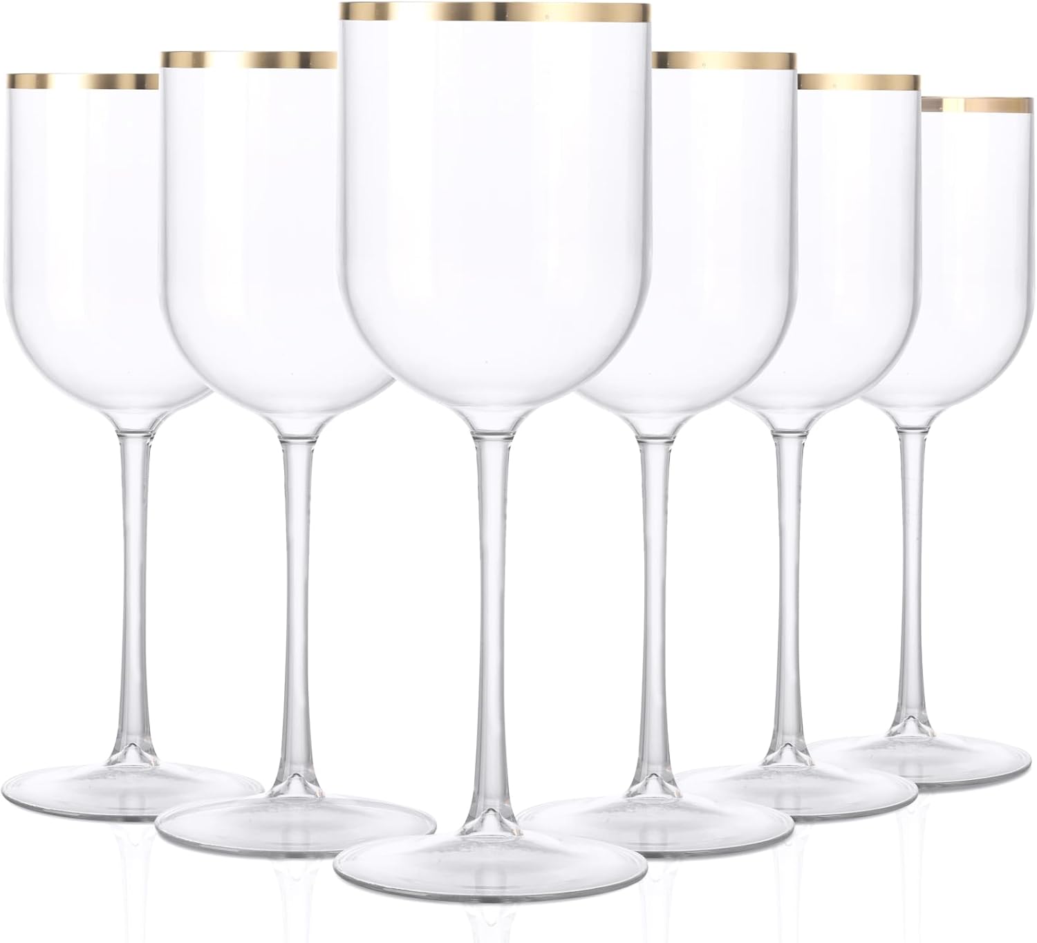 Liacere Plastic Wine Glasses Set of 8-14oz Clear Wine Cup with Gold Rim - Dishwasher Safe Plastic Wine Cups with Stem Reusable & Unbreakable Disposable wine glasses for Weddings,Parties&New Year