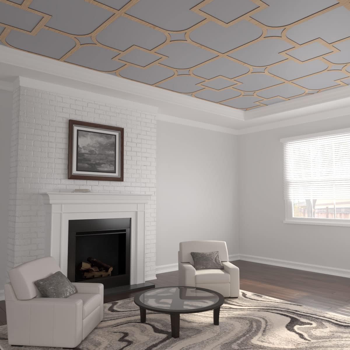 Ekena Millwork 78 3/4"W x 78 3/4"H x 1/4"T Large Olivia Decorative Fretwork Wood Ceiling Panels, Red Oak