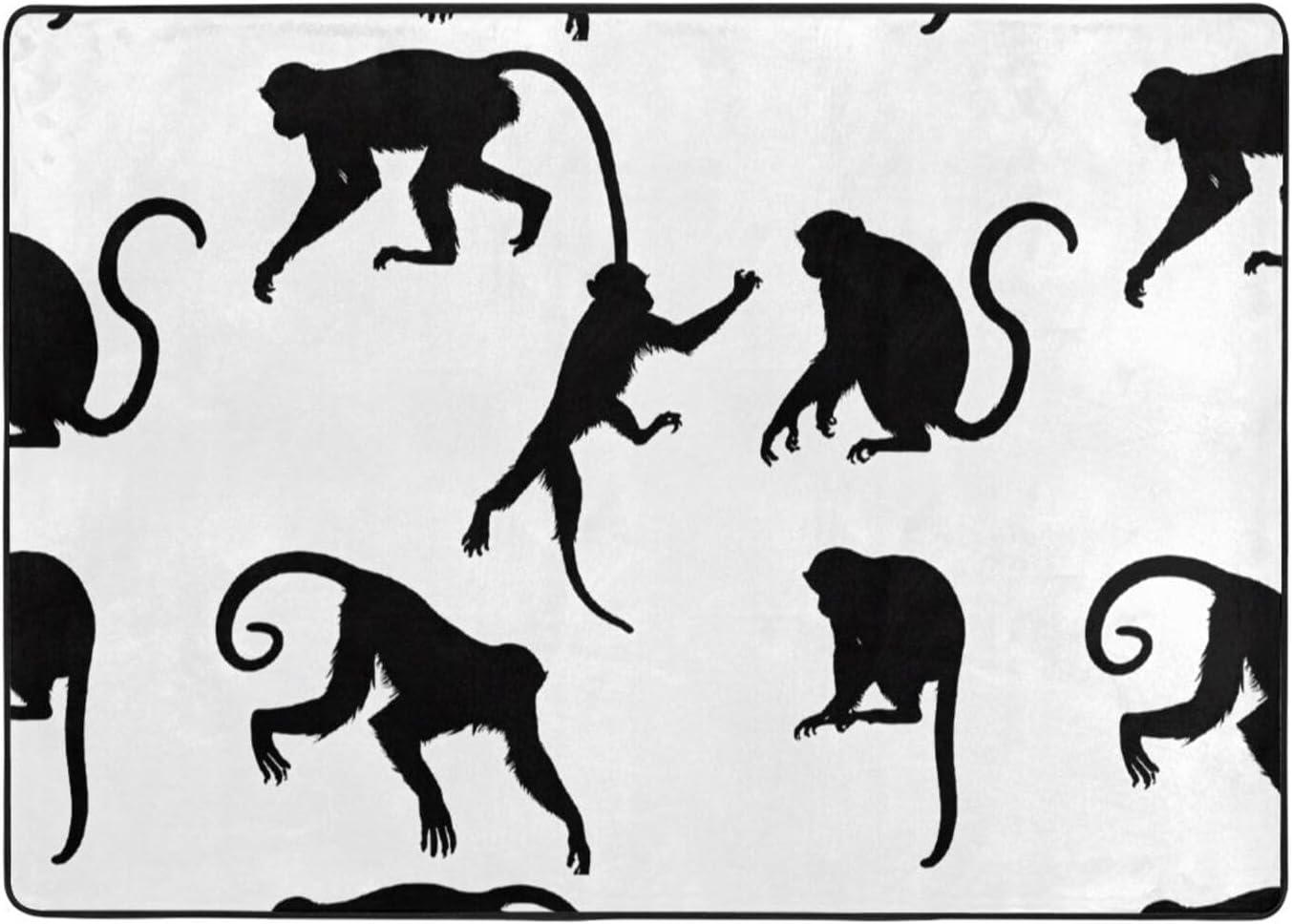 Flannel Non-Slip (Black Gibbon Monkey) Rug Pad 80Ã—50in Soft Washable Protective for Hardwood Floors Bedroom Bathroom Living Room