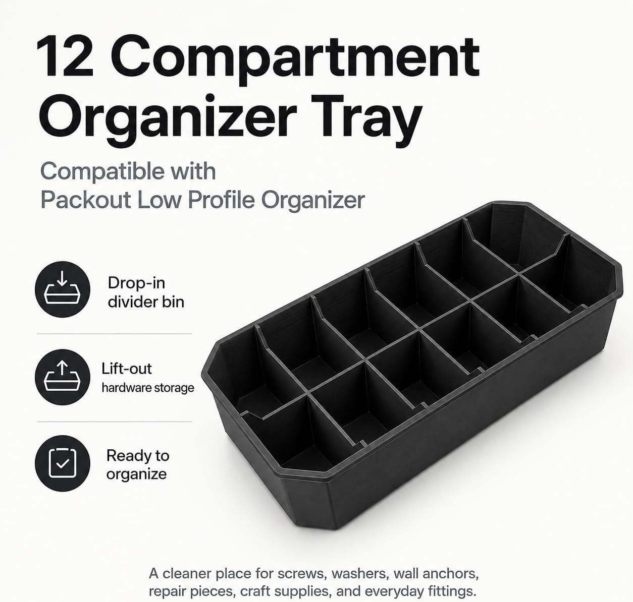 12 Compartment Organizer Tray Compatible with Packout Low Profile Organizer – Small Parts Sorting Insert | Drop-in Divider Bin | Lift-Out Hardware Storage for Tool Cases image 5