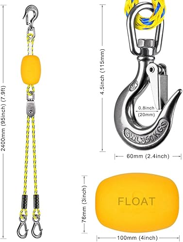 Vista 20 de Dolibest Conector rápido de cuerda de remolque para tubería - Arnés de remolque de barco con gancho de acero inoxidable (rotación 360) - 20 pulgadas