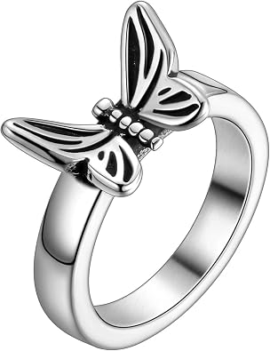 Hipunk Butterfly Rings for Women - Stainless Steel Cocktail Party Ring Cute Dainty Butterfly Animal Promise Band Statement Knuckle Ring Jewelry Gifts for Teen Birthday Christmas Anniversary SR0009