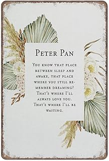 Peter Pan Quote Flowers Print Home Decor You Know That Place Between Sleep and Awake Painting Art, Kitchen Garden Bathroom Farm Home Coffee Decor,Metal Tin Sign 12x16 inches