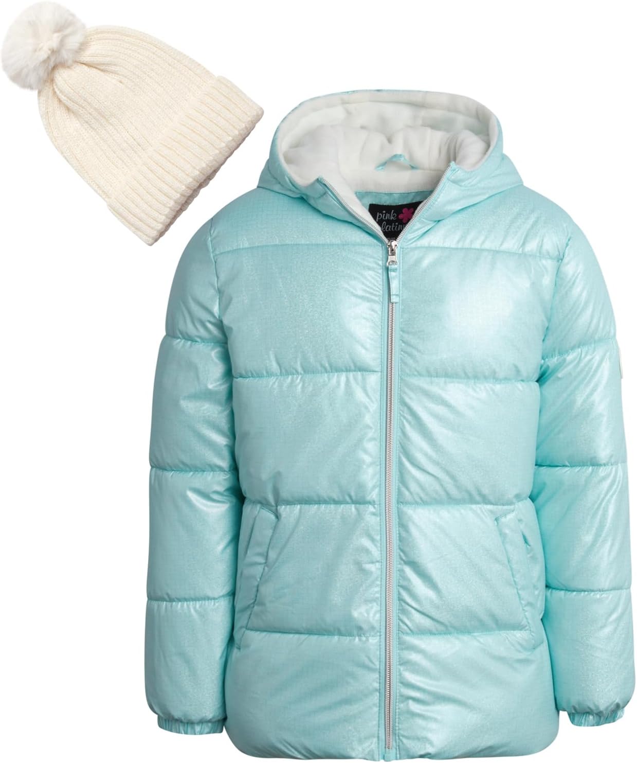 Pink Platinum Girls Puffer Jacket - Wind and Water Resistant Soft Fleece Lined Hooded Girls Winter Coat with Warm Winter Hat
