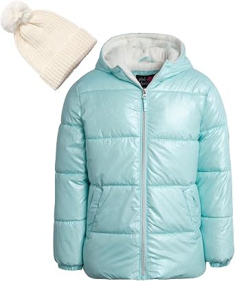 Pink Platinum Girls Puffer Jacket - Wind and Water Resistant Soft Fleece Lined Hooded Girls Winter Coat with Warm Winter Hat