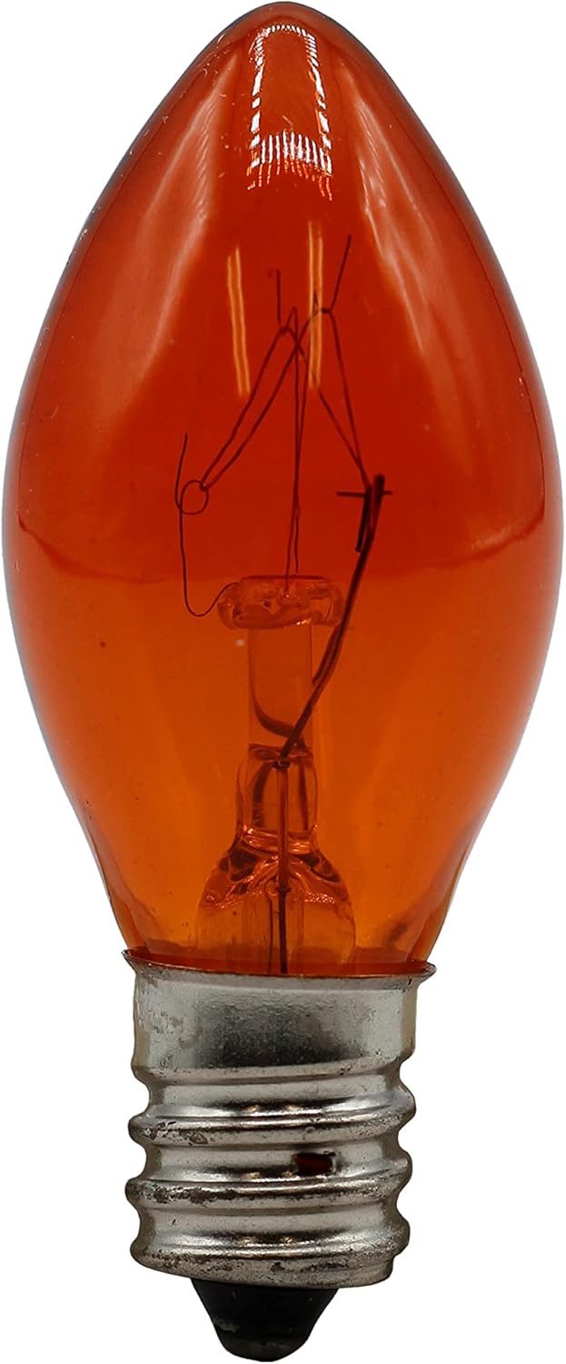 Creative Hobbies® Transparent Orange C7 Light Bulbs - 7 Watt, Steady Burning, Candelabra Base - Ideal for Halloween Pumpkin Lights & Christmas | Box of 25