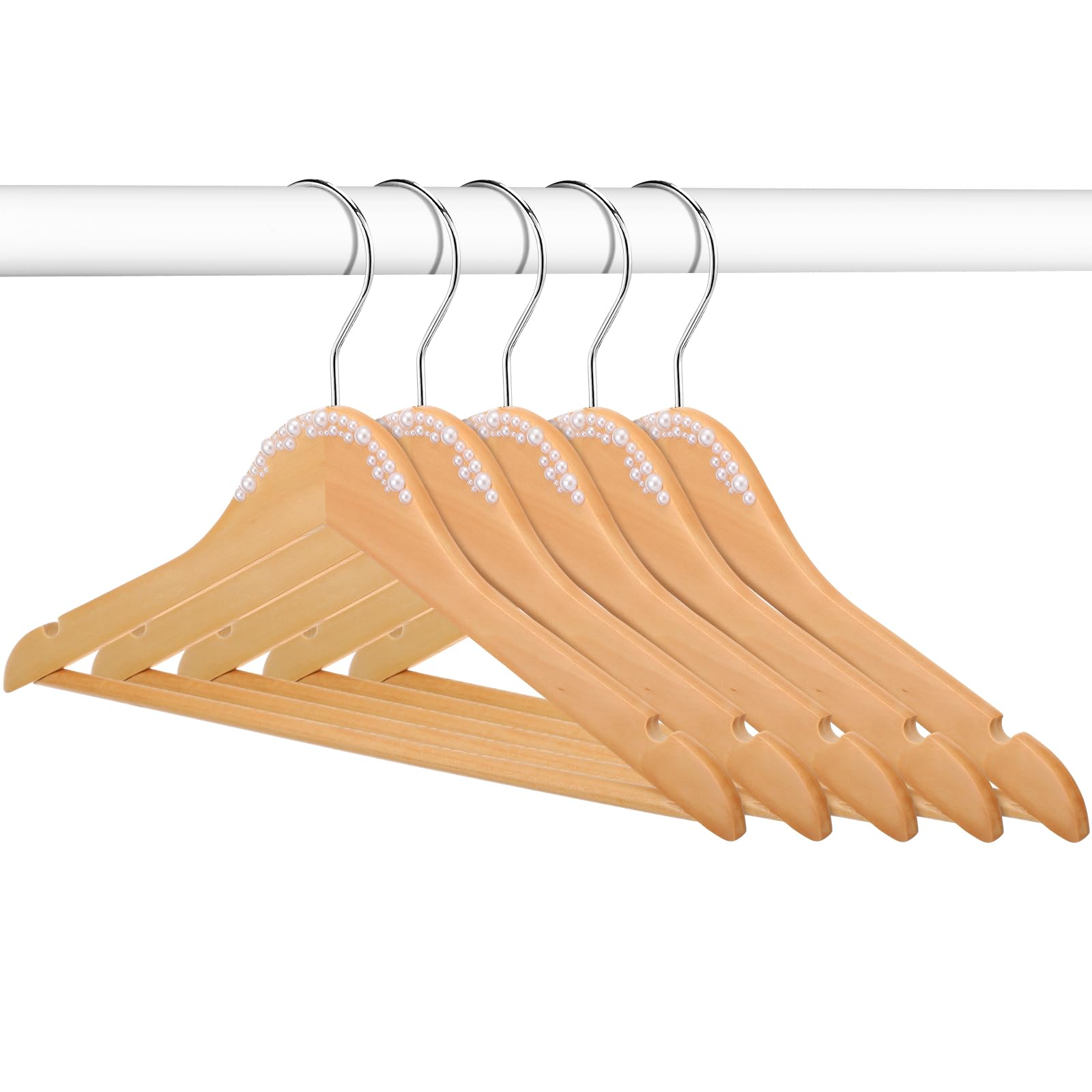 Photo 1 of Cinnvoice 5 Pcs Wooden Pearl Bridal Dress Hanger, Wood Color, Stylish