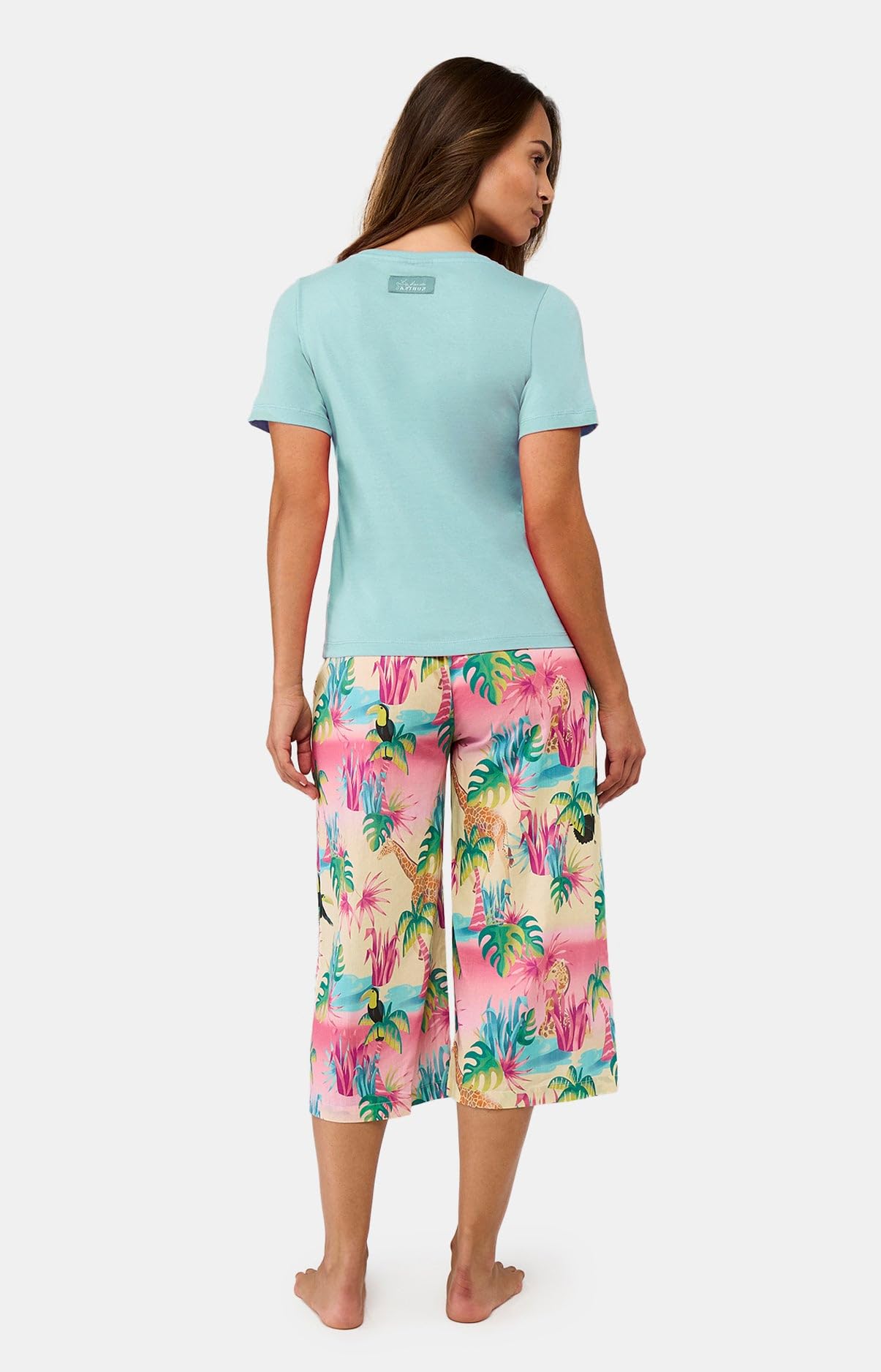 ARTHUR - Pyjama Corsaire Femme Oasis - Ensemble de Pyjama Femme - T-Shirt Manches Courtes et Pantalon mi-Long - Coton Issu de l'agriculture Biologique