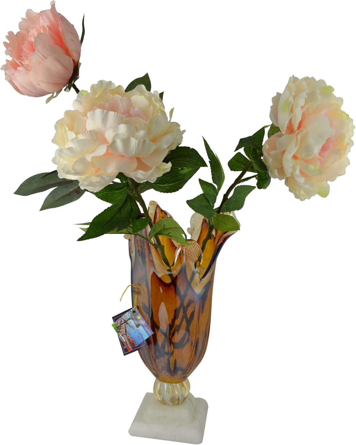 17" Inch Italian Murano Hand Blown Orange Glass Vase