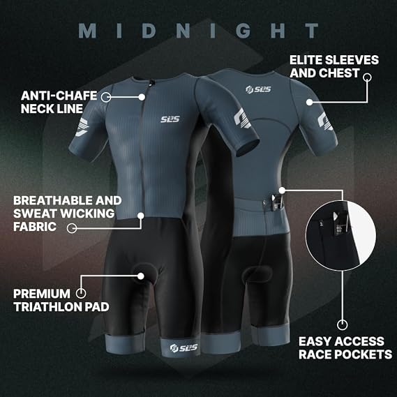 SLS3 Triathlon Suit Mens Elite Aero Trisuit Men - Tri Suit Triathlon - Full Zip, Aero Sleeves, Internal and Rear Pockets