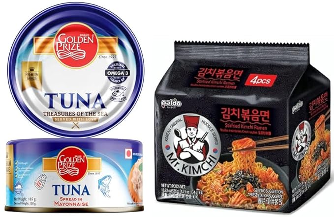 Golden Prize Tuna Spread in Mayonnaise 185Gms and Paldo Mr. Kimchi Noodles 134g, Combo Pack