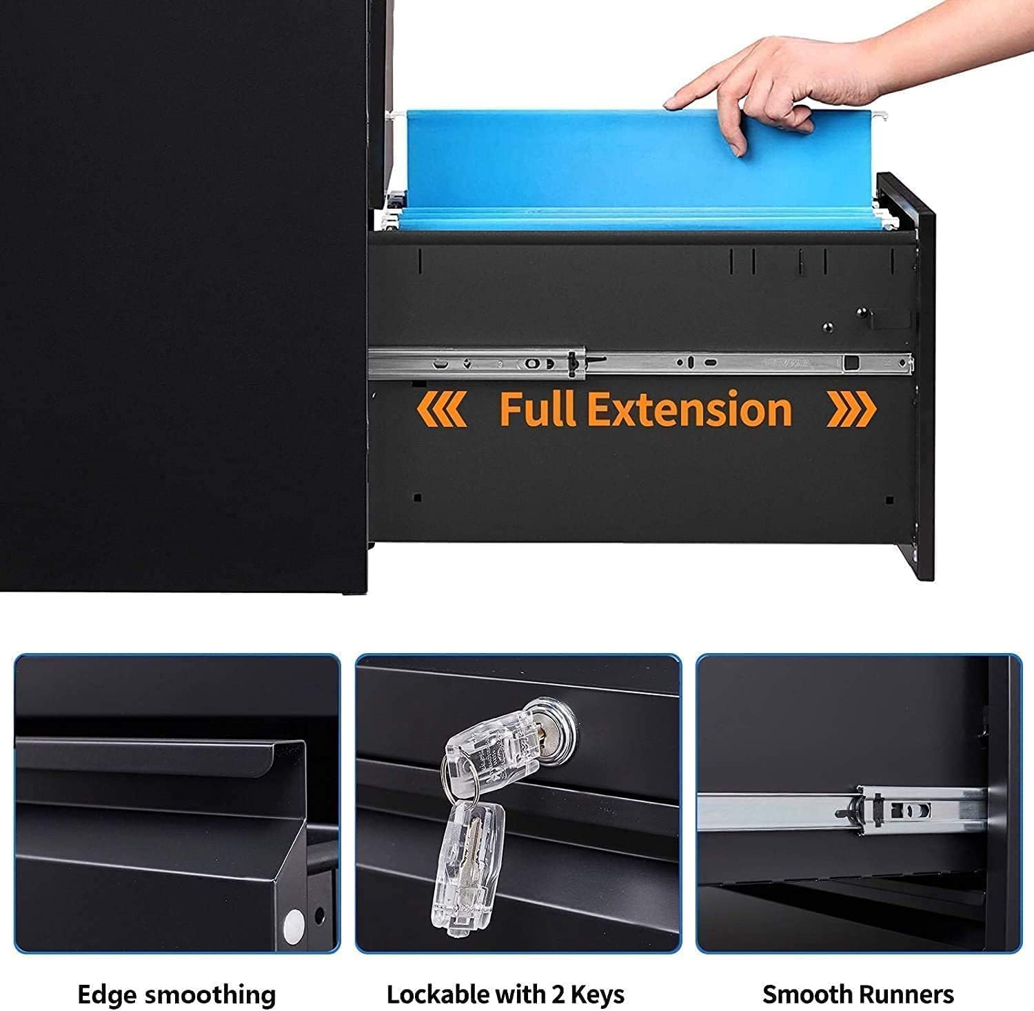 Lateral File Cabinet with Lock, 2 Drawer Lockable Filing Cabinets for Home Office, Large Metal Storage File Cabinet for Legal Letter A4 Size : Office Products