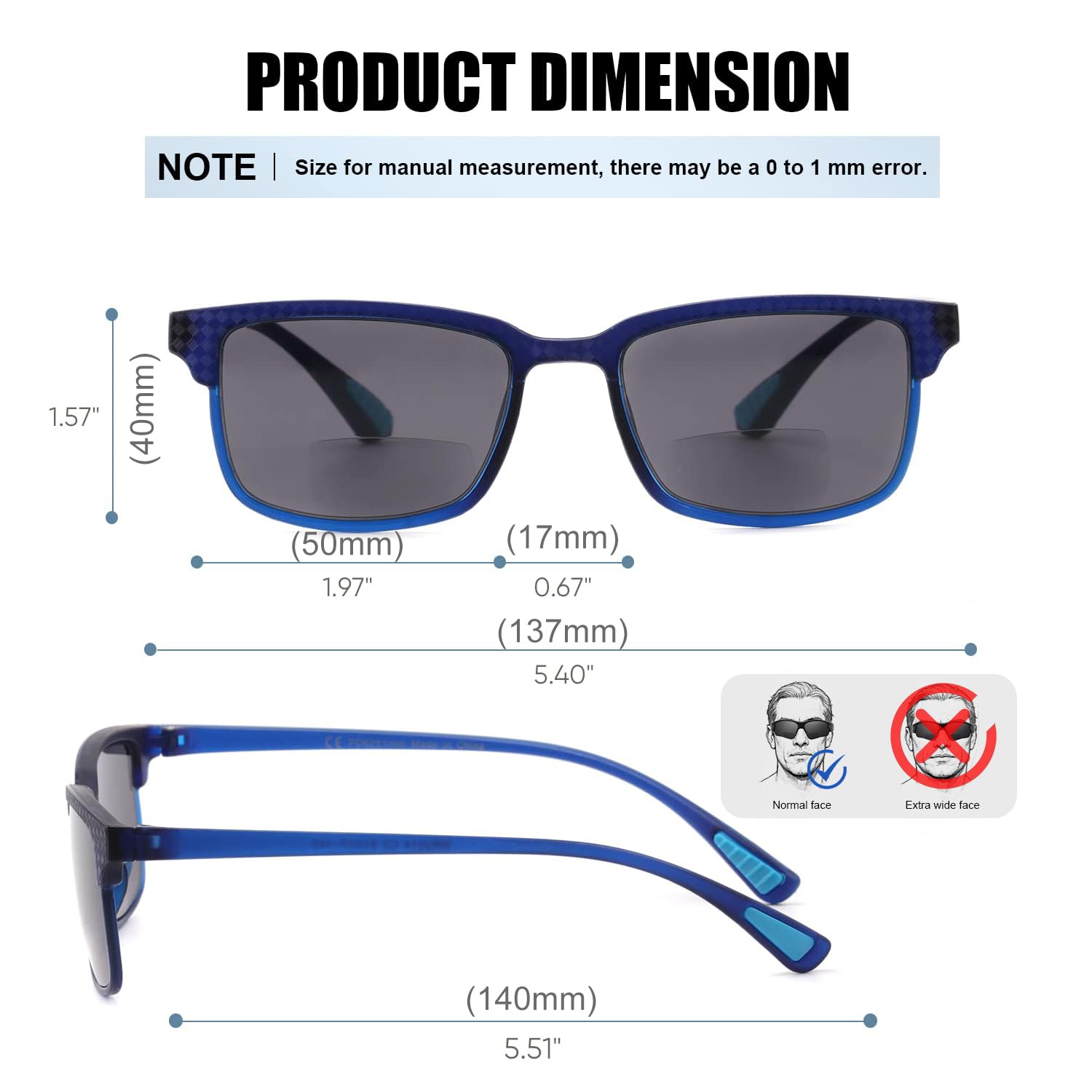 CARA Bifokale Lesebrille für Herren, flexibel und leicht, TR90, Rahmen für Damen, Sonnenleser, Angeln, Outdoor, UV400, 2 Stück, Schwarz und Blau