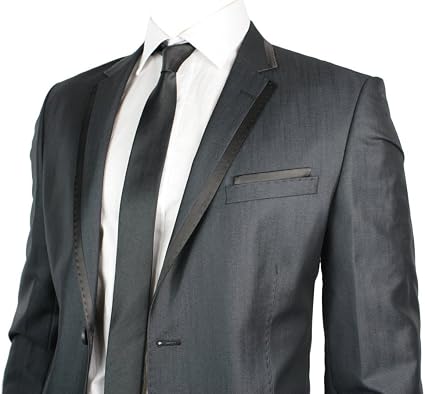 Para hombre Slim Fit gris oscuro traje de botón de solapas rayas 1 negro  Reino Unido stock Azul azul: Amazon.es: Ropa