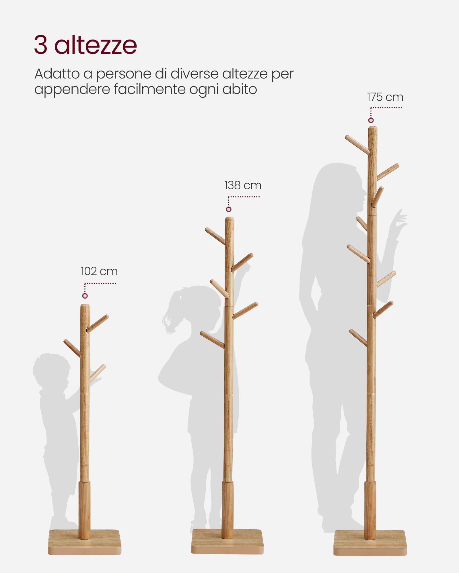 Attaccapanni Da Terra VASAGLE - 8 Ganci In Legno Regolabili, Design Moderno - Foto 8
