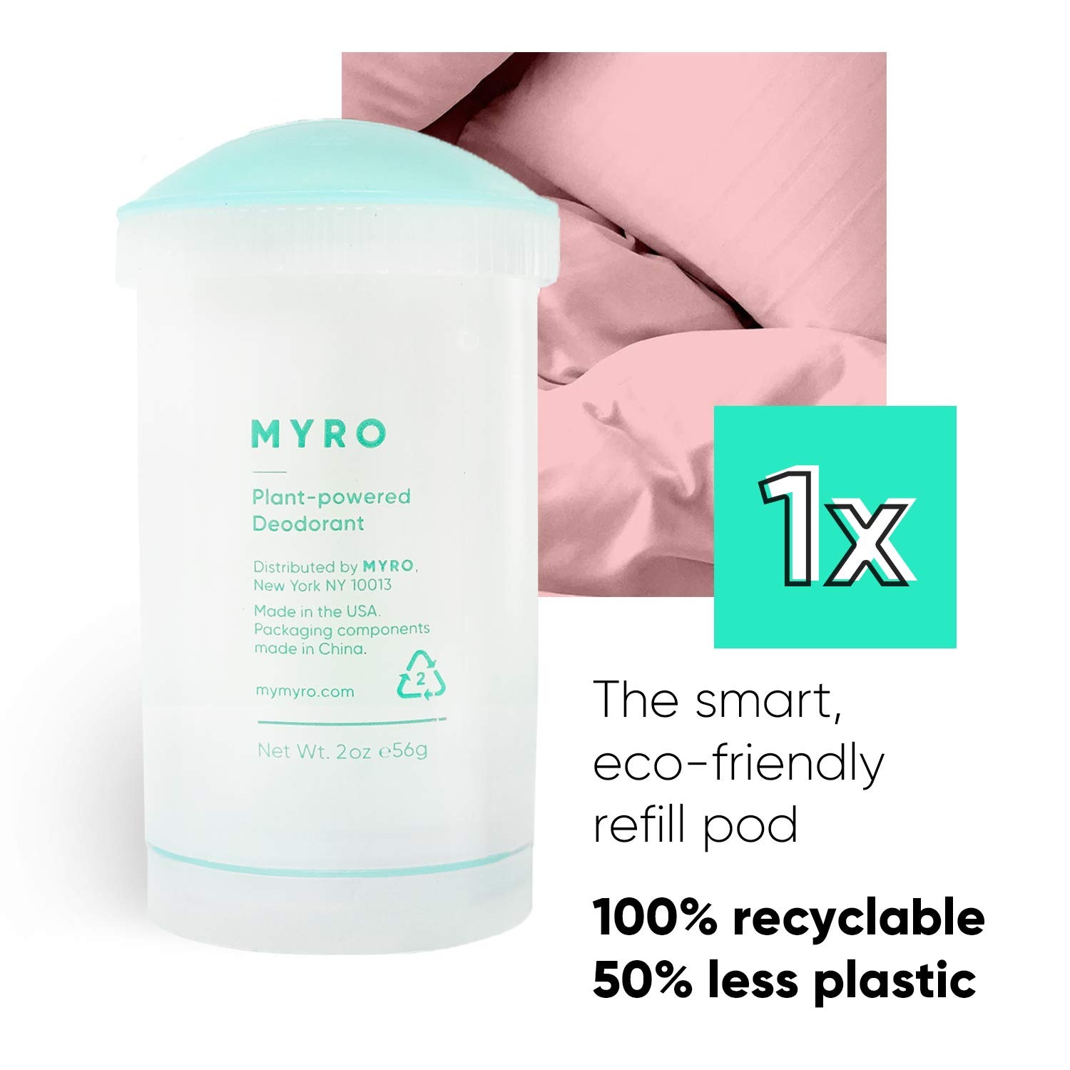 Myro Deodorant Refill Pod | Plant-based, Aluminum Free, Baking Soda Free, Cruelty Free & Vegan | 24 Hour Clinically Proven Odor Control | Pillow Talk Scent with Violet Leaf, Ylang Ylang, Wild Amyris (Case Not Included)