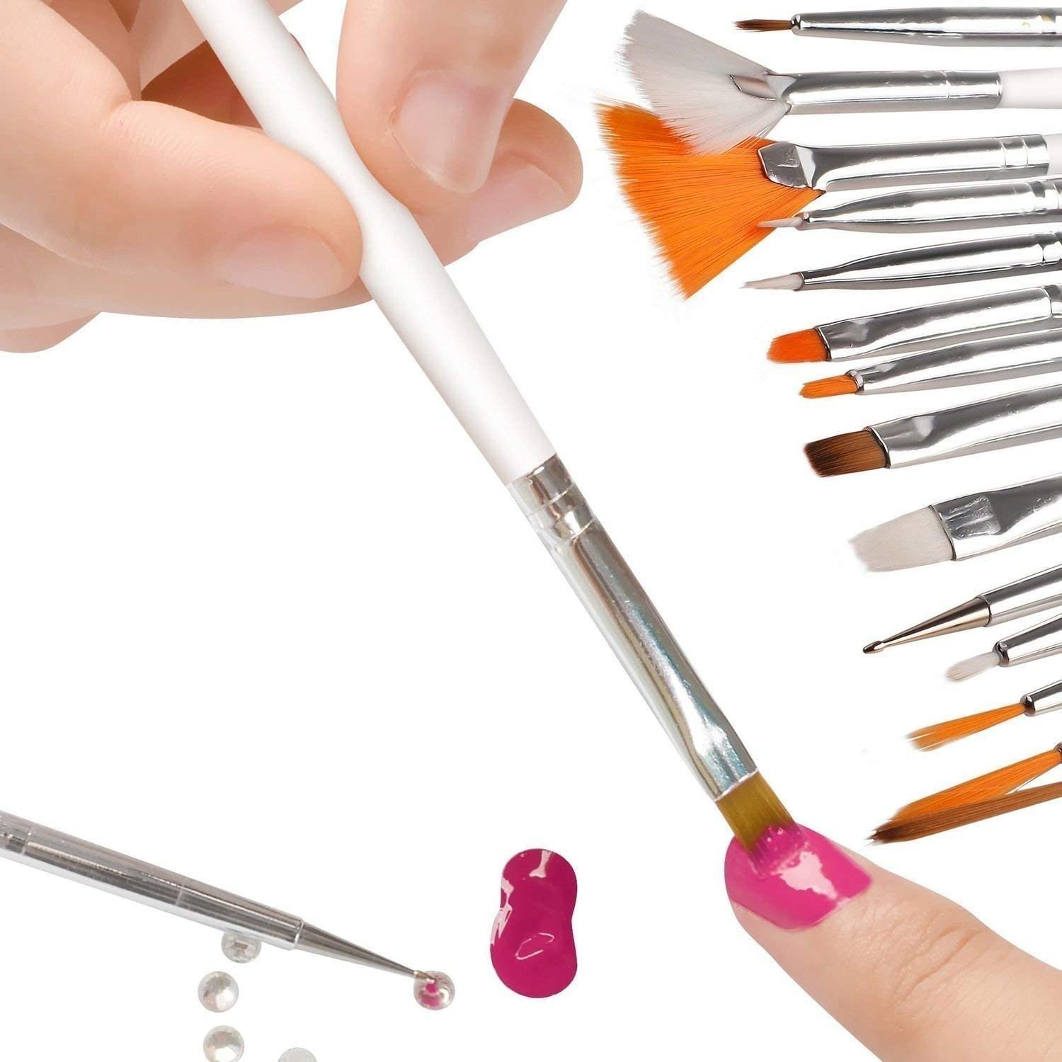 Leticia Set of 15 Acrylic Nail Art Brushes with Nail Dotting Tool for Painting and Creating Different Nail Designs on Gel Acrylic and Natural Nails- Salon Quality Nail Art at Home 15 Pcs-image-17