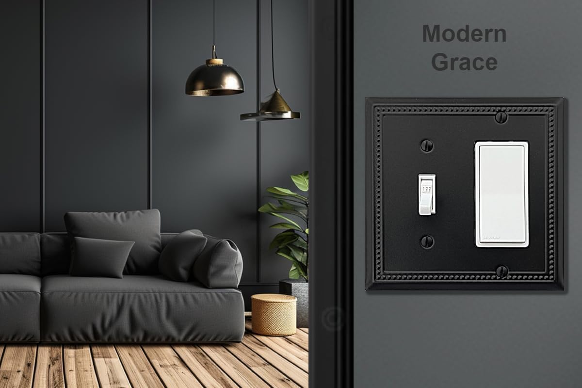 OKAWYC Toggle/Decorator Light Switch Cover Belaire Beaded Metal Wall Plate, 2-Pack Black 2 Gang, for Receptacle Dimmer Switch GFCI Outlet Decorative Wallplate, Durable image 4