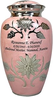 Human Funeral Cremation Urn, Large Size Pink Human Ash Urn with Velvet Bag and Personalization