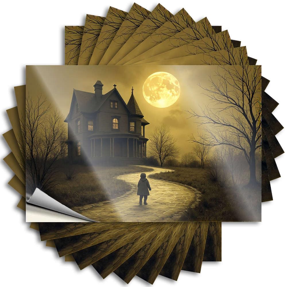 Accent Decals, Country Stuff Window A Child Walks Towards an Eerie, Moonlit Mansion | Funny Quote Teens Decals(8X12CM)