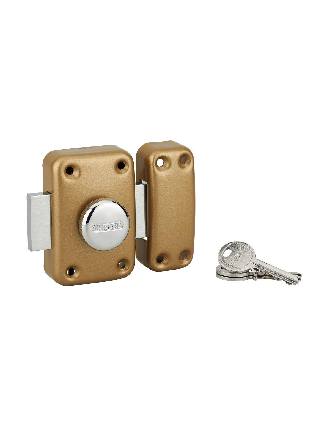 THIRARD - Serratura a Pomolo Apache - Cilindro 40 mm - Acciaio - Epoxy Oro - Sicurezza Porta d'Ingresso - Ø 23 mm - Cassa 90 x 60 mm - Giallo/Dorato - 3 Chiavi Dentate