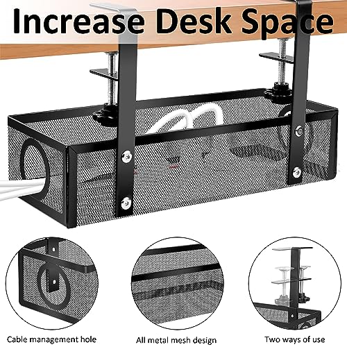 Bandeja organizadora de cables para escritorio, sin taladro, organizador de cables metálico para oficina y hogar, negro miniatura 5