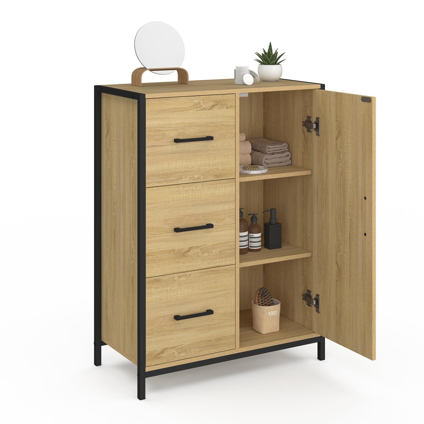 IDMarket - DETROIT Cassettiera da bagno a 3 cassetti e 1 armadio dal design industriale