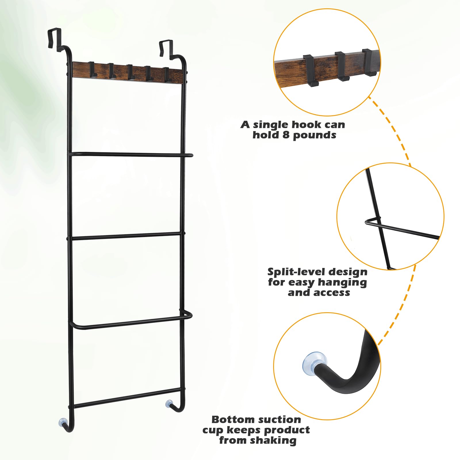 Over-the-Door Towel Rack - 5 Hooks & 4 Bars -3 Over-the-Door Towel Rack - 5 Hooks & 4 Bars -3