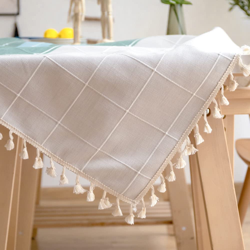 Baumwolle Leinen Tischdecke Grün Plaid Gestreifte Nähte Tischdecke Spitze Bestickte Anhänger Weihnachten Tischdecke,Farbe 2.140cm X 300cm
