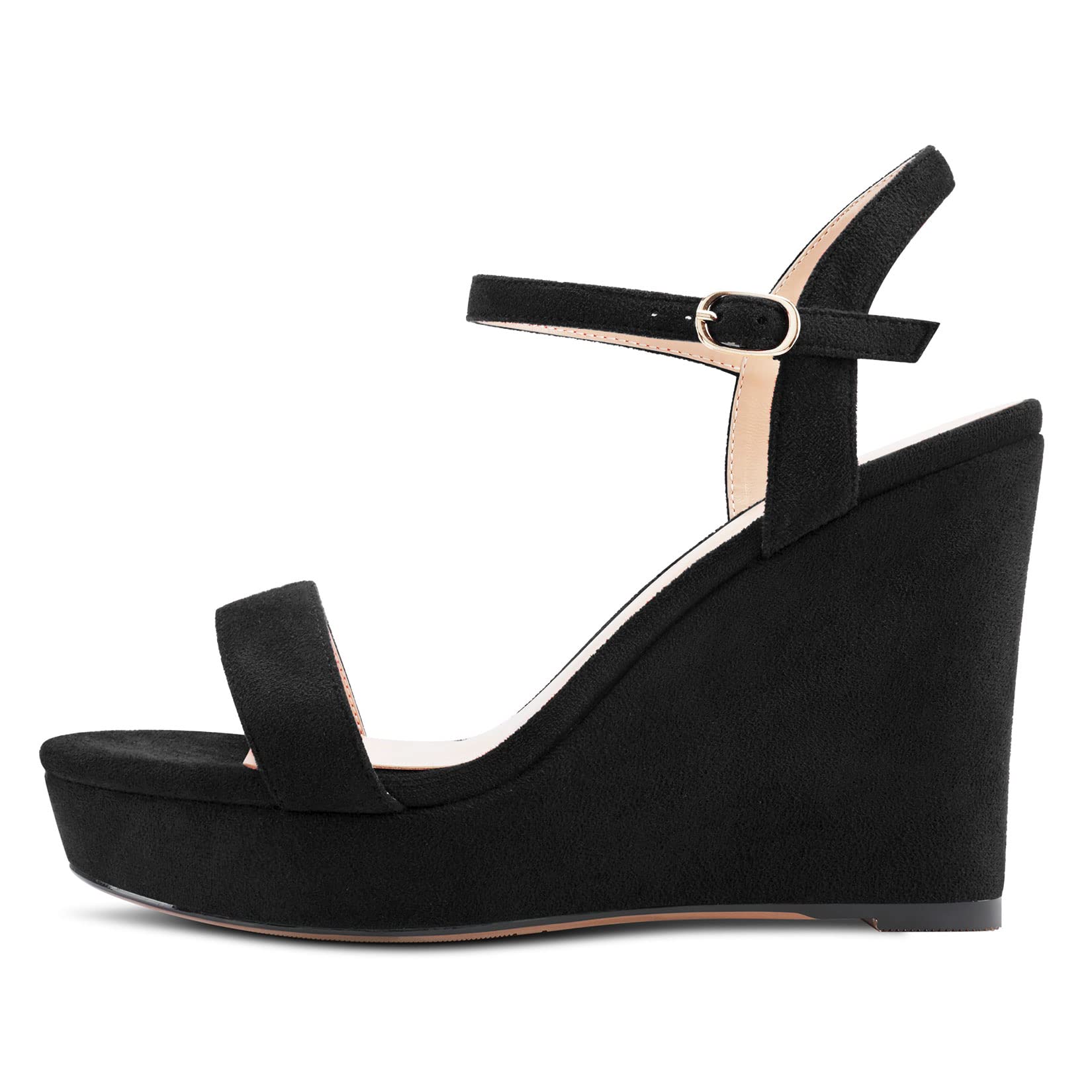 Aachcol Donna Zeppa Piattaforma Sandali Aperte sulla Punta Cinturino alla Caviglia Slingback Chunky Blocco Alto High Tacco Heel Dress Scarpe Pumps Scamosciato 10 CM