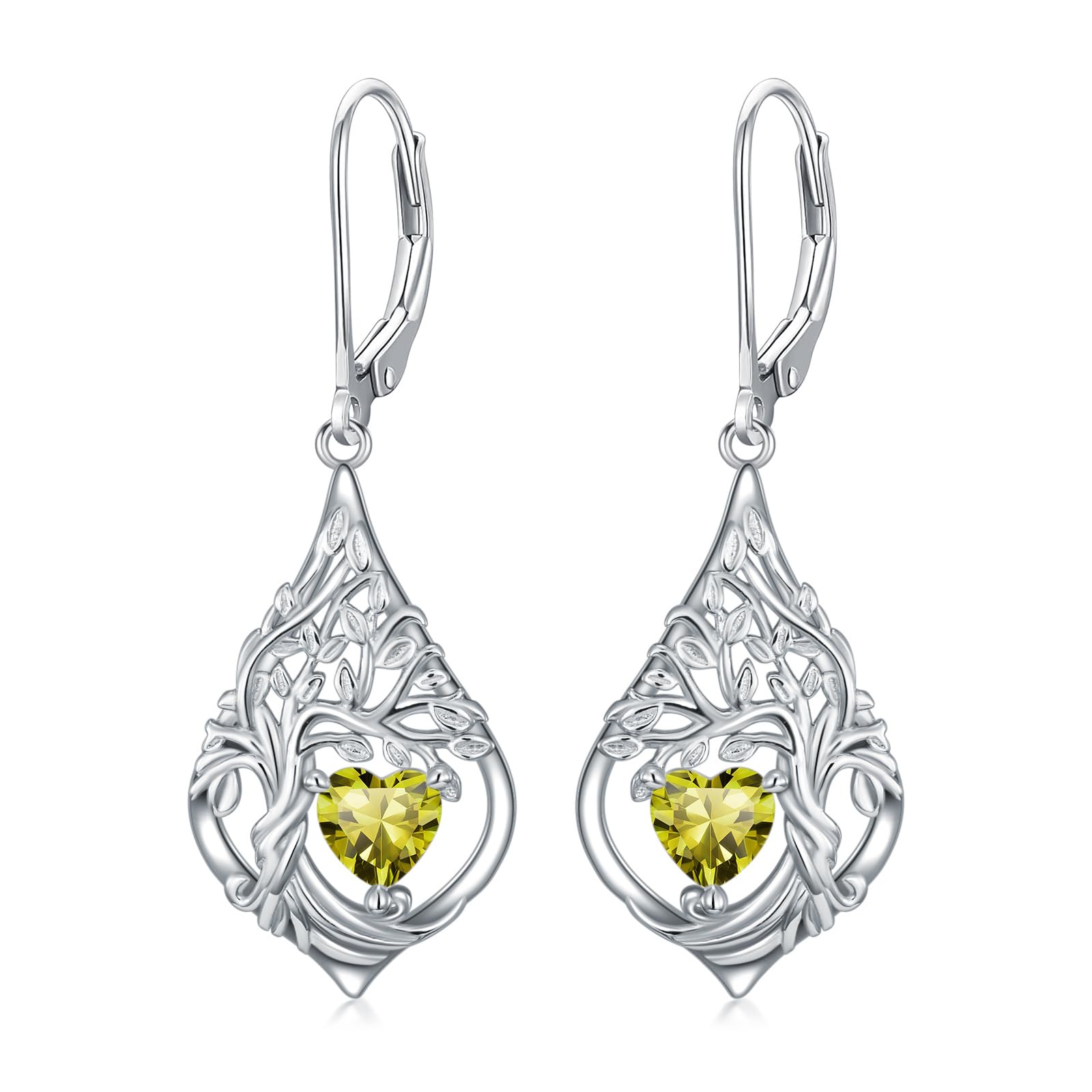 Damen Lebensbaum Ohrringe Silber 925 Hängeohrringe Geburtsstein Schmuck Geschenk zum Jahrestag Weihnachten Geburtstag für Ehefrau Freundin