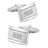 Men's Rhodium-Plated Brass Cufflinks, 0.70x0.48 Inch Rectangle with 8 Simulated Diamonds, Gift Set with Velvet Pouch