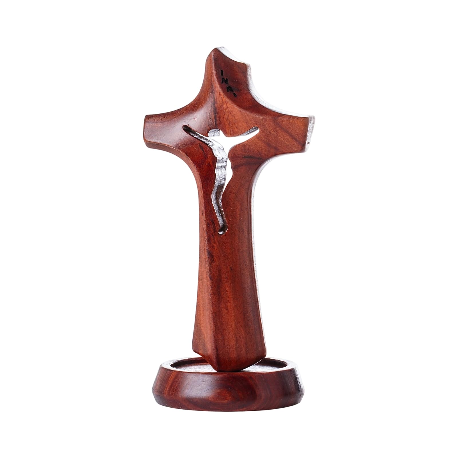 Tsophreniq Hollow Out Wooden Crosses Decorative Ornament with Base for Faithful Devotional and Interior Styling Decoration Religious Ornament