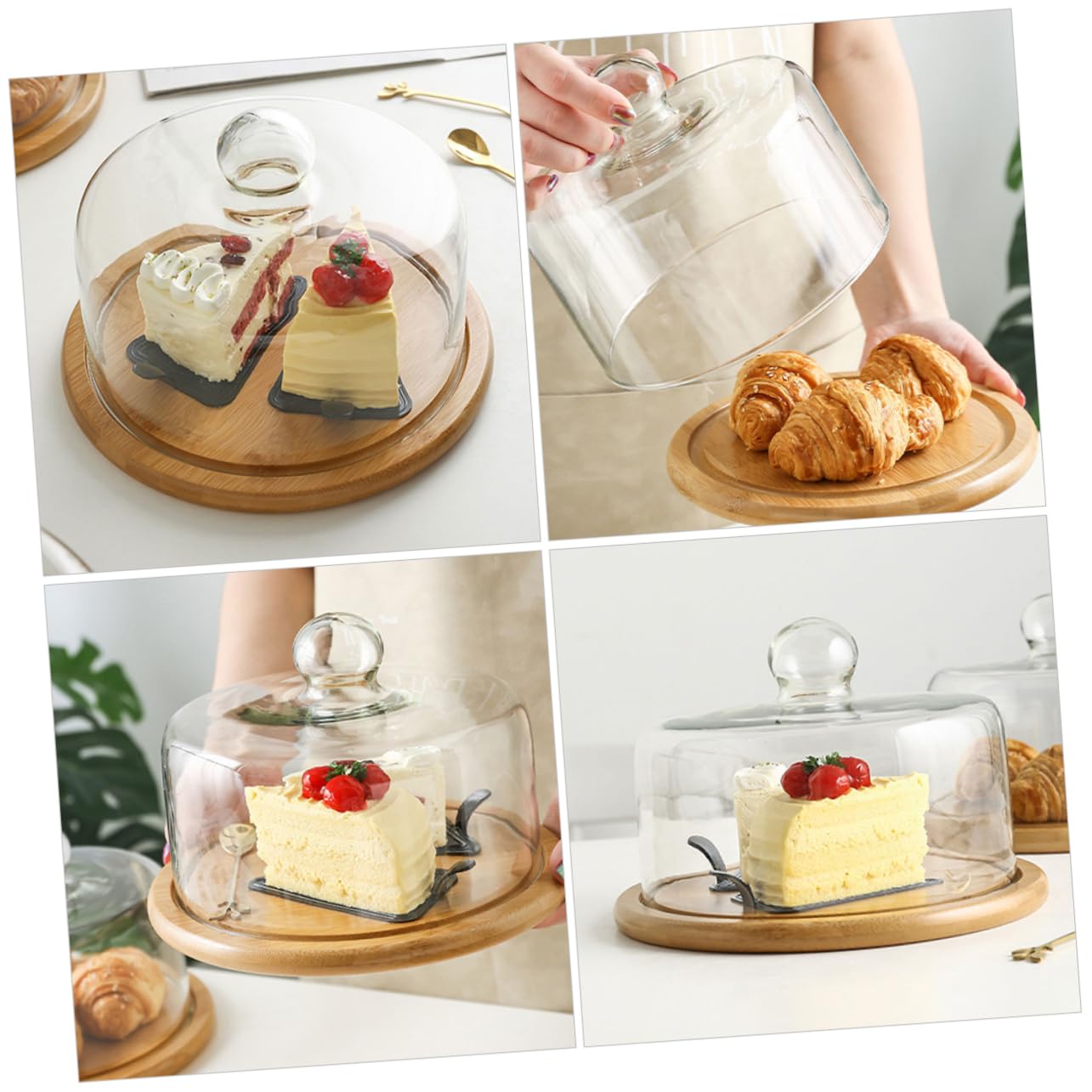 Alipis Cloche Alimentaire en Verre Ronde 21cm pour Assiette à Gâteau
