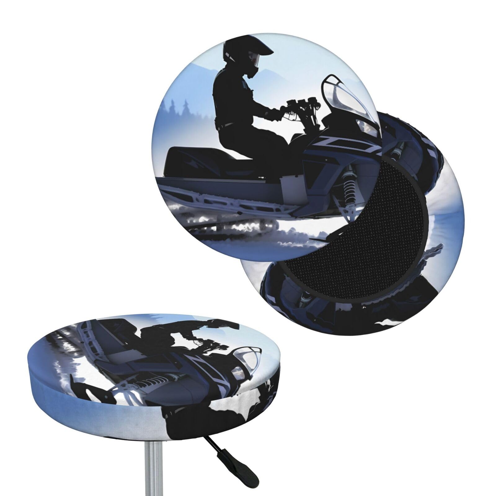 FekiLoot Snowmobile Round Bar Stool Covers Stretch Washable Bar Stool Covers Dustproof Slipcover Bar Chair Covers with Elastic Band for Bar Kitchen Living Room Decor 14 Inch
