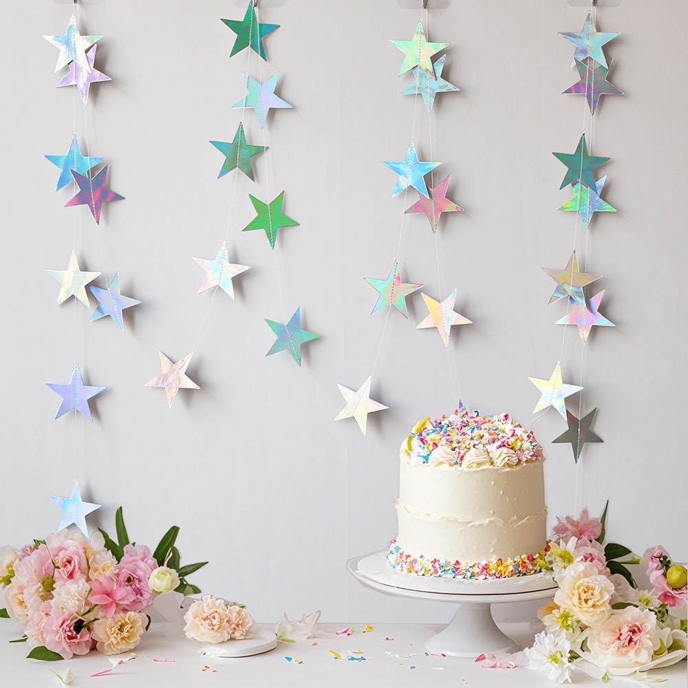 Iridescent Shining Star Hanging Garland Iridescent Hanging Sparkling Star Streamer Glitter Bunting Banner Twinkle Backdrop for Wedding Baby Shower Birthday Christmas Decorations 40 Feet