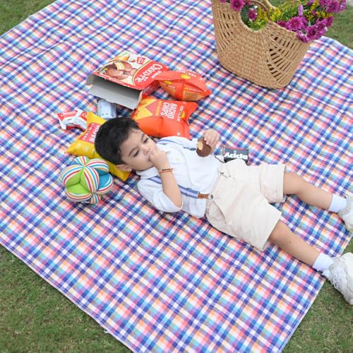Image of Check Print Picnic Mat - 1.4m x 1m | Yoga & Kids mat | Non Toxic| Waterproof, Foldable & Lightweight Outdoor & Indoor Mat | Easy to Carry, Clean & Ideal for Park, Beach & Camping