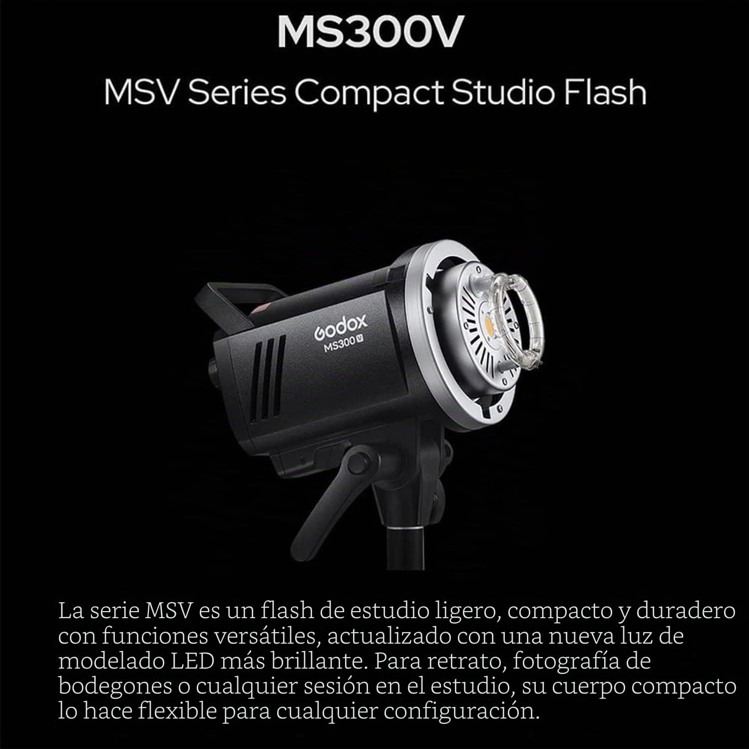 Godox MS300-V MS300 V Fotografía de Luz Estroboscópica300 W con Lámpara de Modelado LED Mejorada, Sistema X Inalámbrico de 2.4 G, Soporte Bowens, Flash Estroboscópico, Ideal para Fotografía