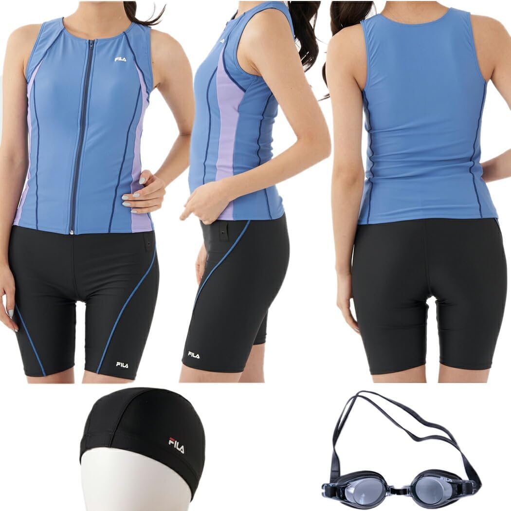 FILA (フィラ) フィットネス水着 選べる3点セット ゴーグル スイムキャップ付き レディース 水着セット